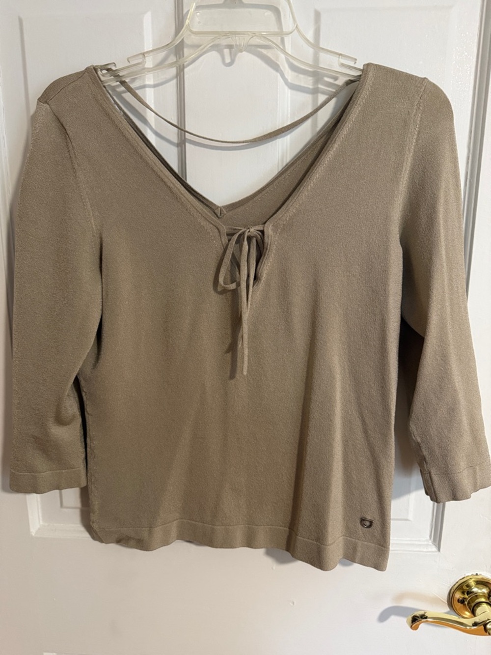 Salvatore Ferragamo Women's Taupe V-Neck Tie Front Top